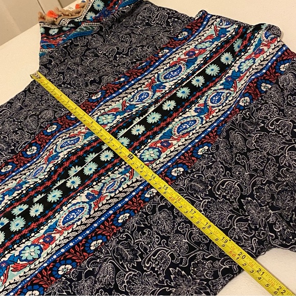 Umgee Size M/L Women’s Multicolor Ruffle Sleeve Open Front Flowy Kimono Tassels - Picture 8 of 9